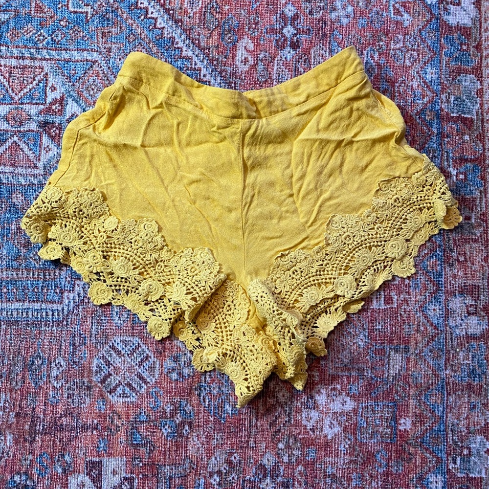 Yellow Lace Trim Shorts